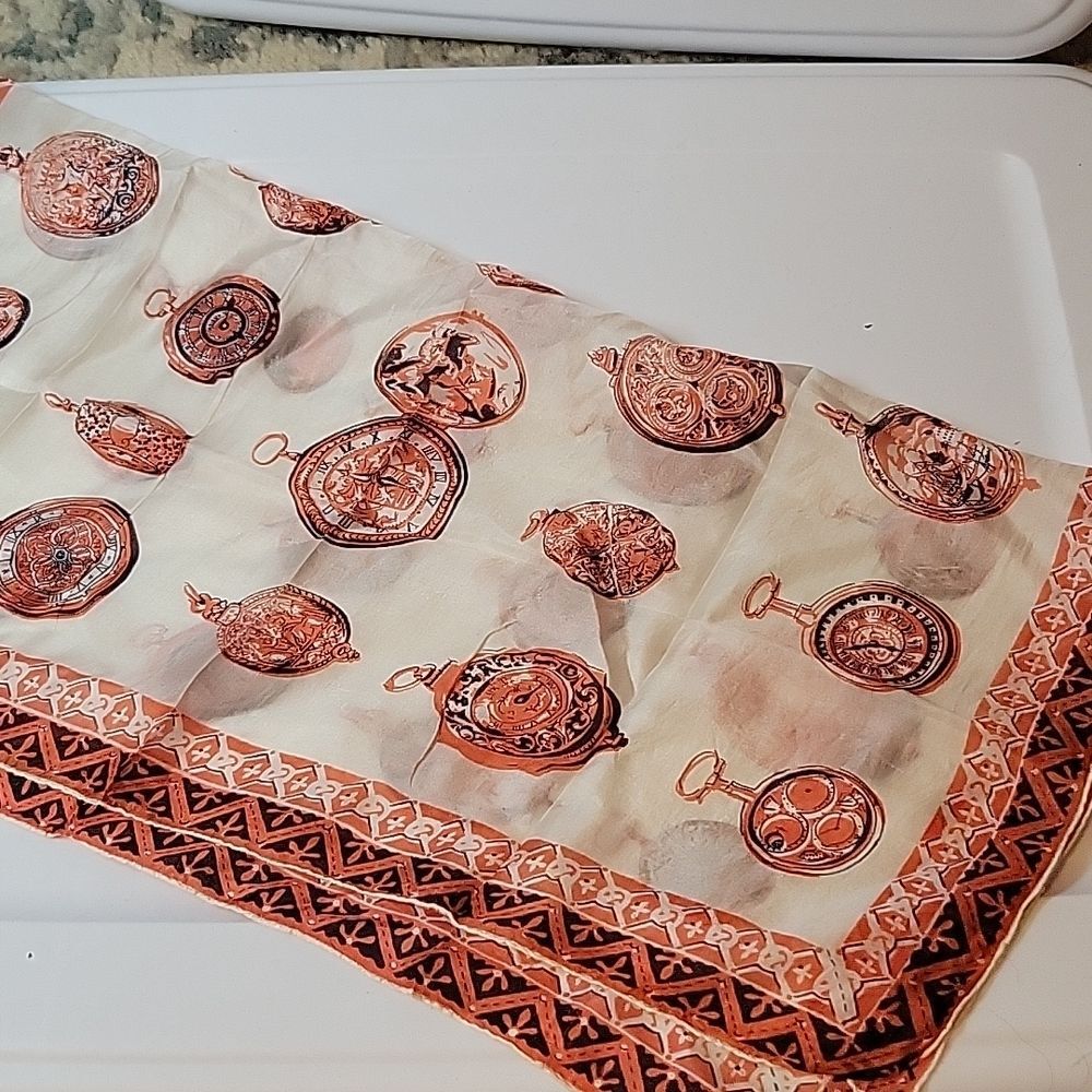 Vintage cream, orange and black pendant scarf